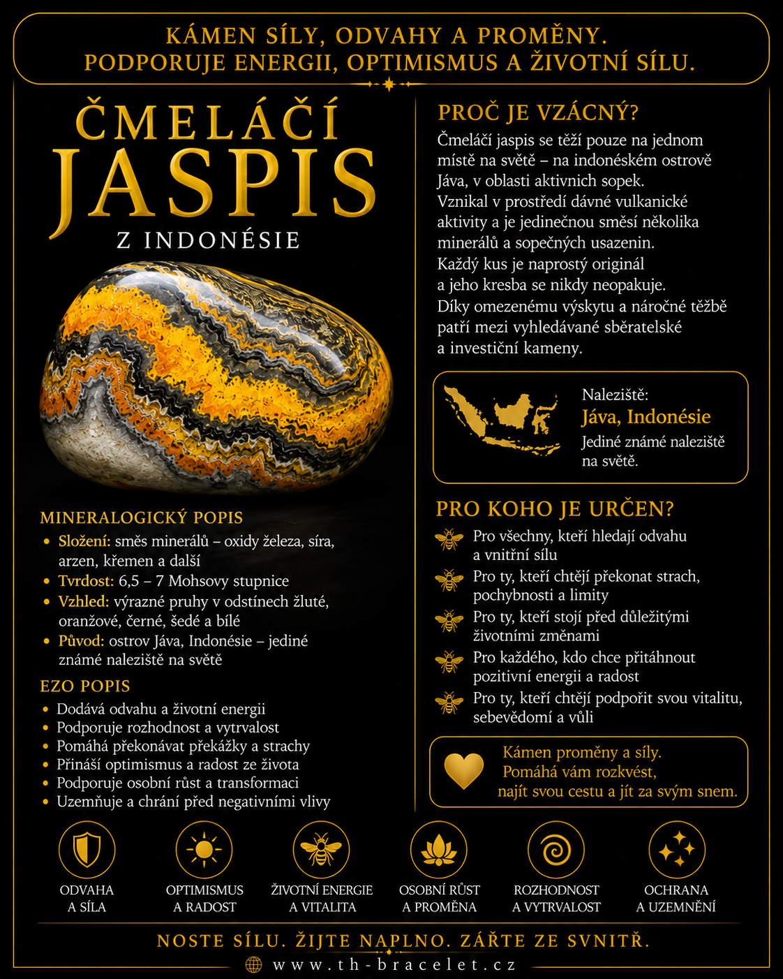Náramek z pravého čmeláčího jaspisu - Indonésie